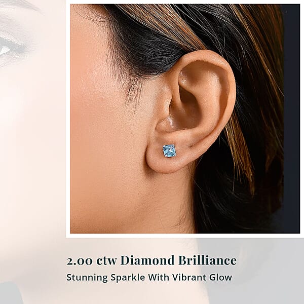 SGL Certified Luxuriant Lab Grown Blue Diamond (IR) 2.00 Ctw Stud Earrings In 10K White Gold