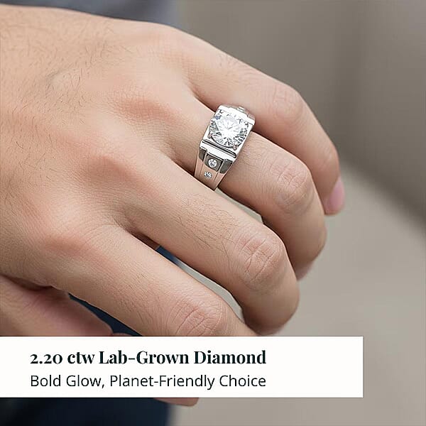 SGL Certified Luxuriant Lab Grown Diamond (E-F VS) Art Deco Men's Ring In 950 Platinum 2.20 Ctw
