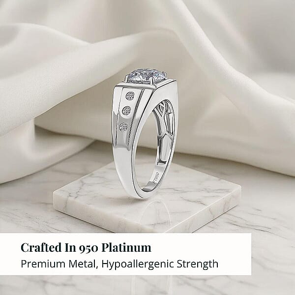 SGL Certified Luxuriant Lab Grown Diamond (E-F VS) Art Deco Men's Ring In 950 Platinum 2.20 Ctw