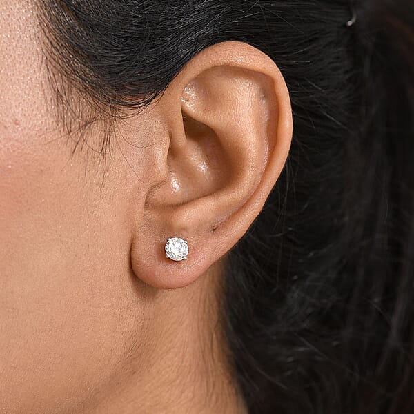 SGL Certified Luxuriant Lab Grown Diamond G-H SI 1.50 Ctw Solitaire Stud Earrings In 10K Yellow Gold