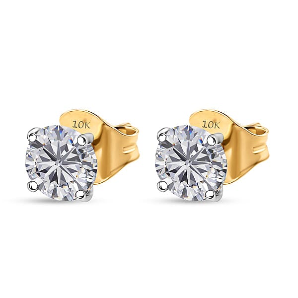 SGL Certified Luxuriant Lab Grown Diamond G-H SI 1.50 Ctw Solitaire Stud Earrings In 10K Yellow Gold