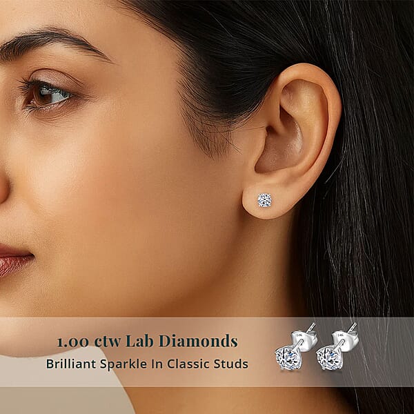 SGL Certified Luxuriant Lab Grown Diamond SI 1.00 Ctw Solitaire Stud Earrings In 14K White Gold