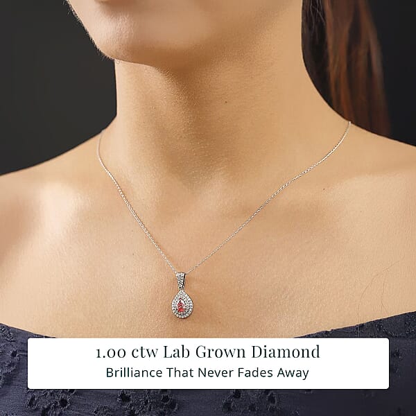 SGL Certified Luxuriant Lab Grown Pink Diamond (IR) VS And Lab Grown Diamond 1.00 Ctw Pendant Necklace In 950 Platinum 20 Inches