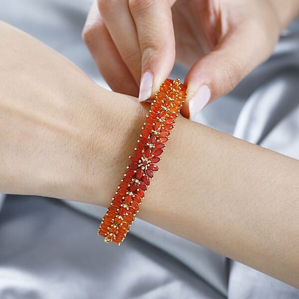Shades Of Fire Opal Fire Opal Floral Bangle Bracelet In Vermeil Yellow Gold Over Sterling Silver (7.25 In) 8.40 Ctw