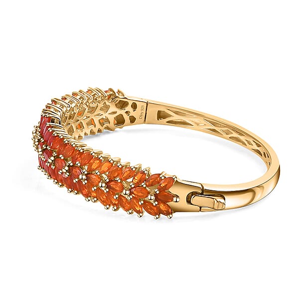 Shades Of Fire Opal Fire Opal Floral Bangle Bracelet In Vermeil Yellow Gold Over Sterling Silver (7.25 In) 8.40 Ctw