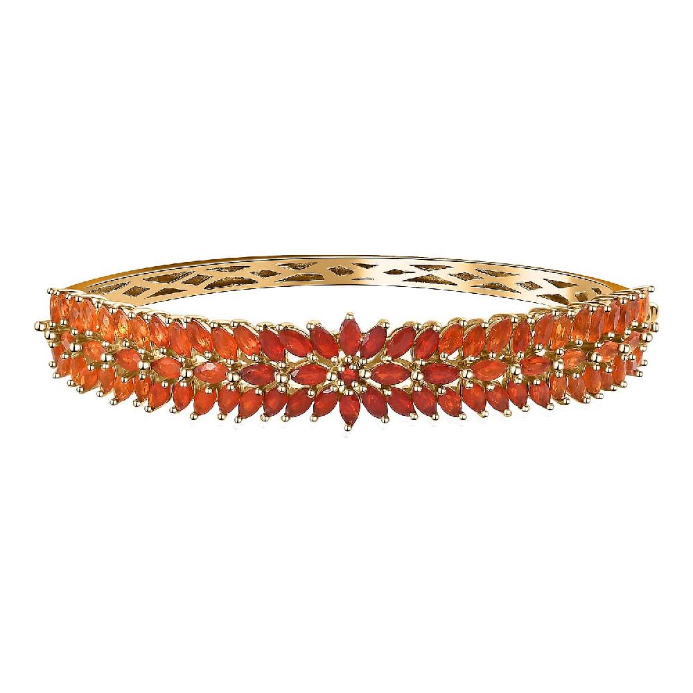 Shades of Fire Opal Fire Opal Floral Bangle Bracelet in Vermeil Yellow Gold Over Sterling Silver (7.25 In) 8.40 ctw