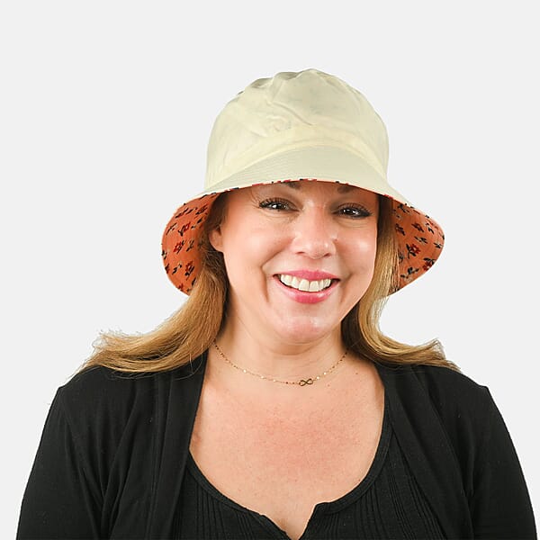 ShedRain Cream And Orange Floral Reversible Bucket Hat