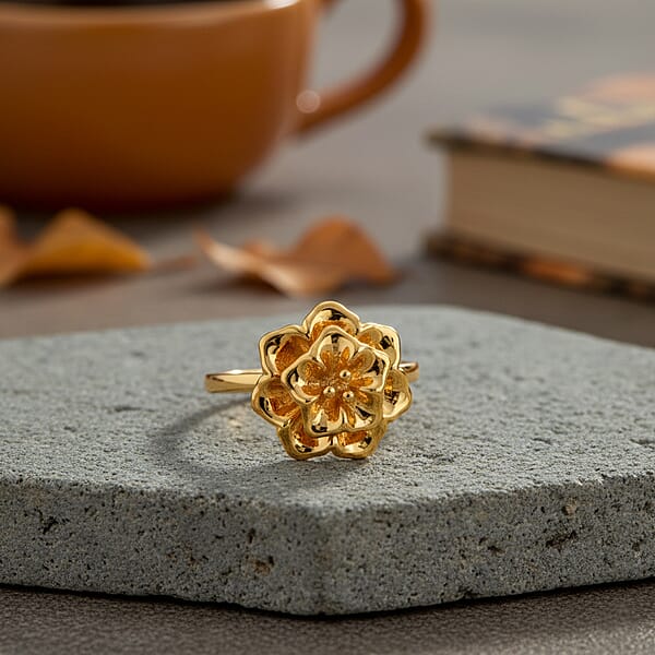 24K Yellow Gold Floral Ring 1 Grams