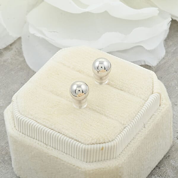 7mm Ball Stud Earrings In 14K White Gold