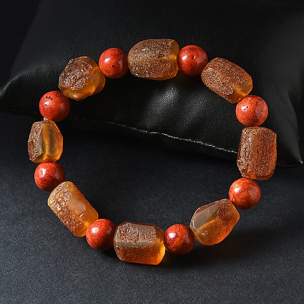 Baltic Amber And Coral Stretch Bracelet