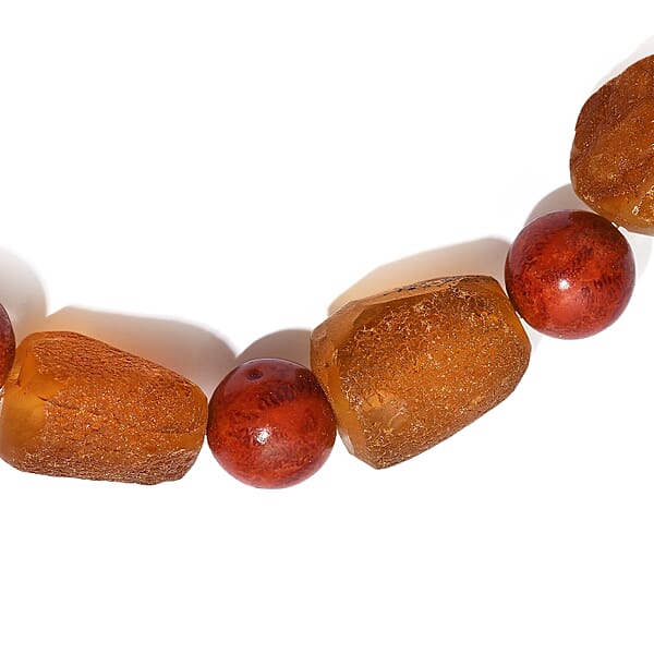 Baltic Amber And Coral Stretch Bracelet