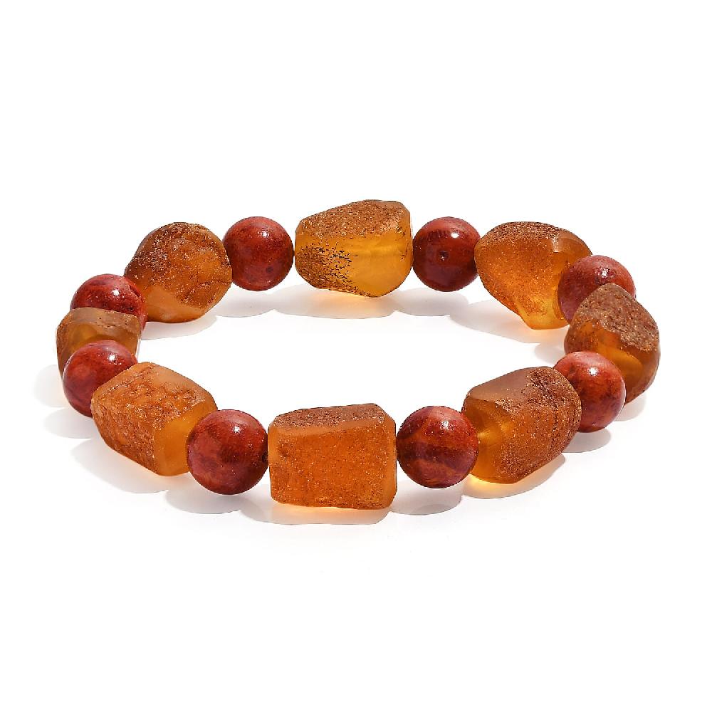 Baltic Amber and Coral Stretch Bracelet
