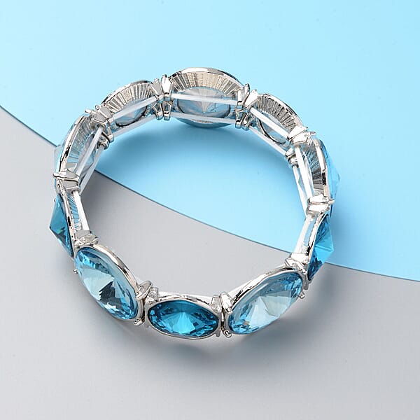 Blue Glass Bracelet In Silvertone (7.00 In)