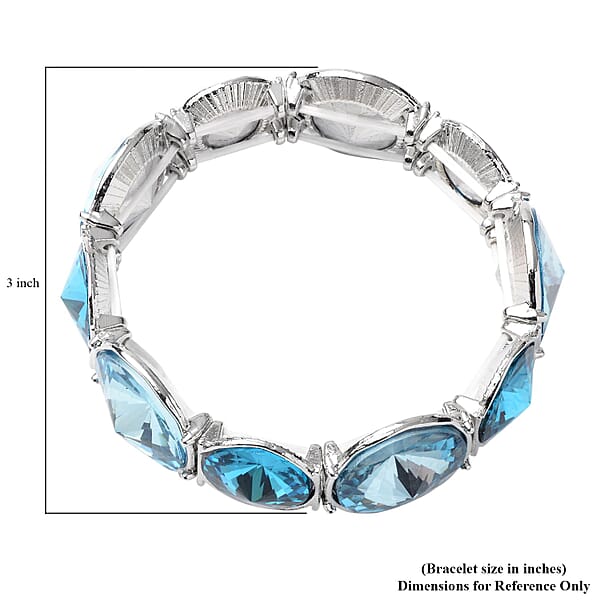 Blue Glass Bracelet In Silvertone (7.00 In)