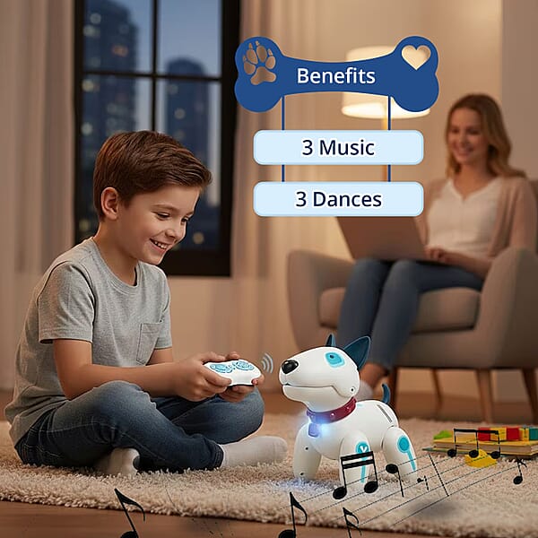 Closeout White And Blue Dog Robot