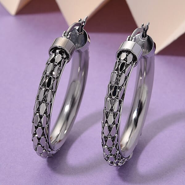 Facet Hoop Earrings In Stainless Steel