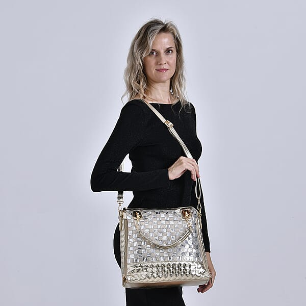 Gold Fashionable Spacious Crystal Tote Bag