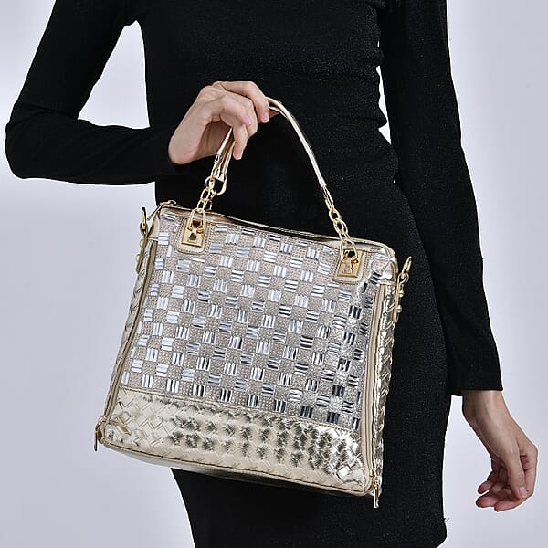 Gold Fashionable Spacious Crystal Tote Bag