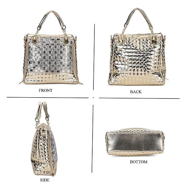 Gold Fashionable Spacious Crystal Tote Bag