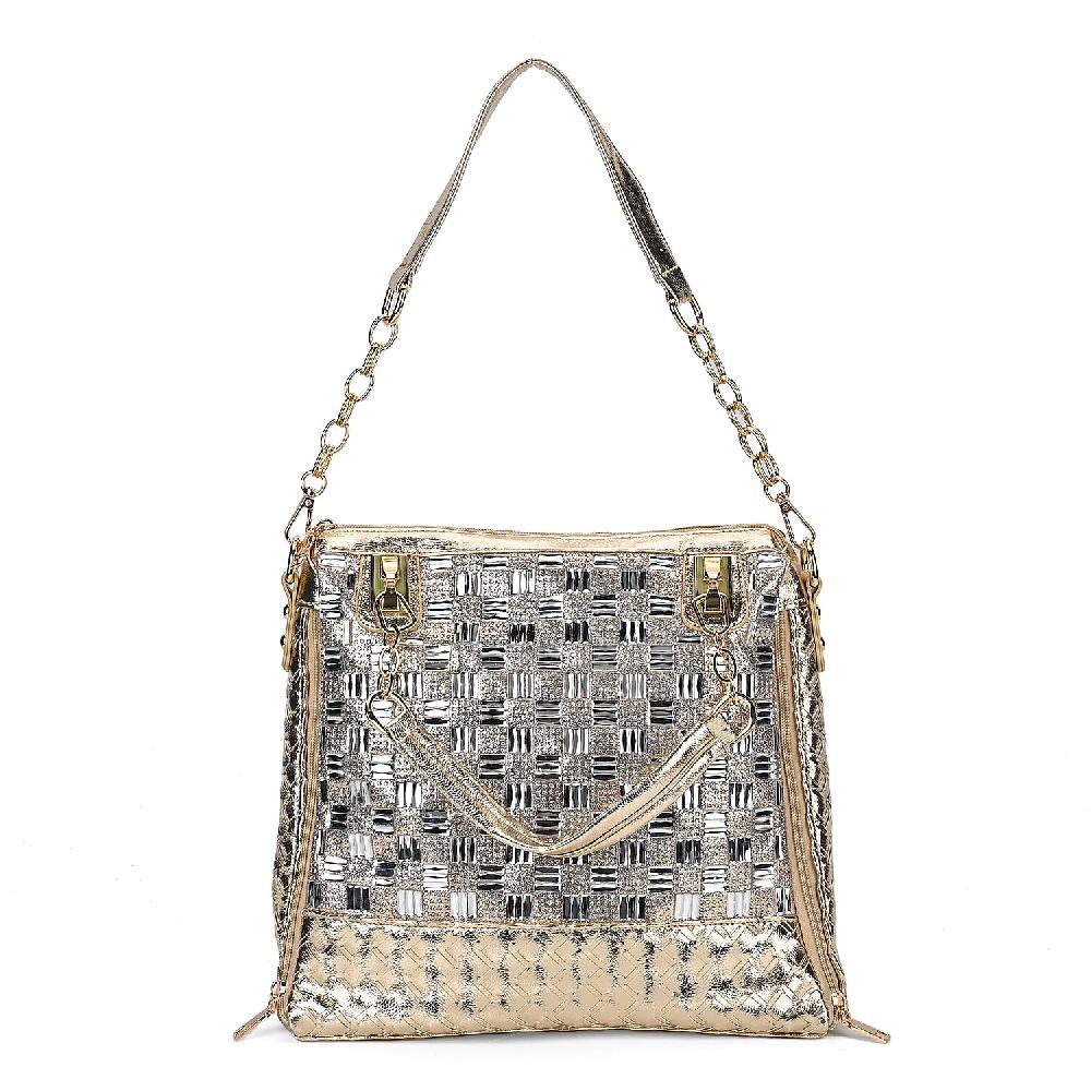 Gold Fashionable Spacious Crystal Tote Bag