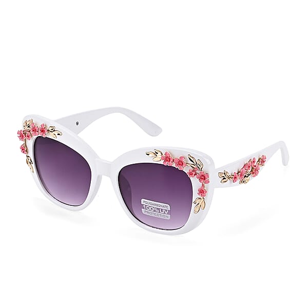Gray UV400 Sunglasses With White Frame