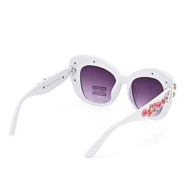 Gray UV400 Sunglasses With White Frame