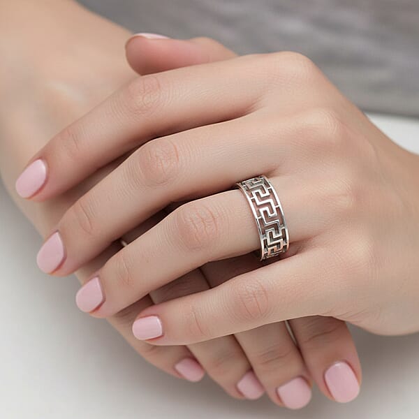 Greek Key Band Ring In Stainless Steel