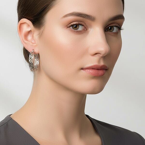 Greek Key Hoop Earrings In Stainless Steel