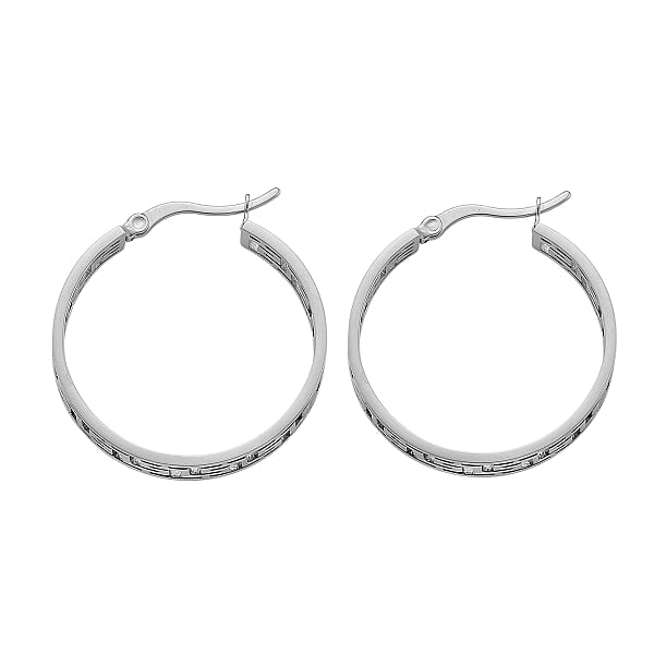 Greek Key Hoop Earrings In Stainless Steel