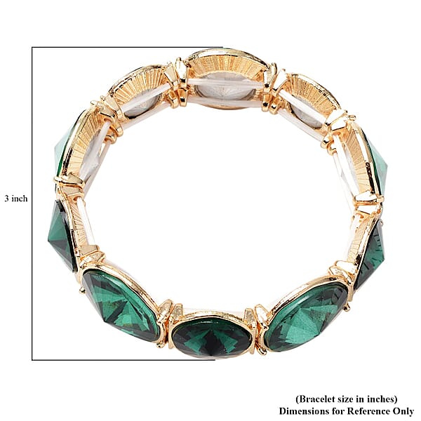 Green Glass Bracelet In Goldtone (7.00 In)