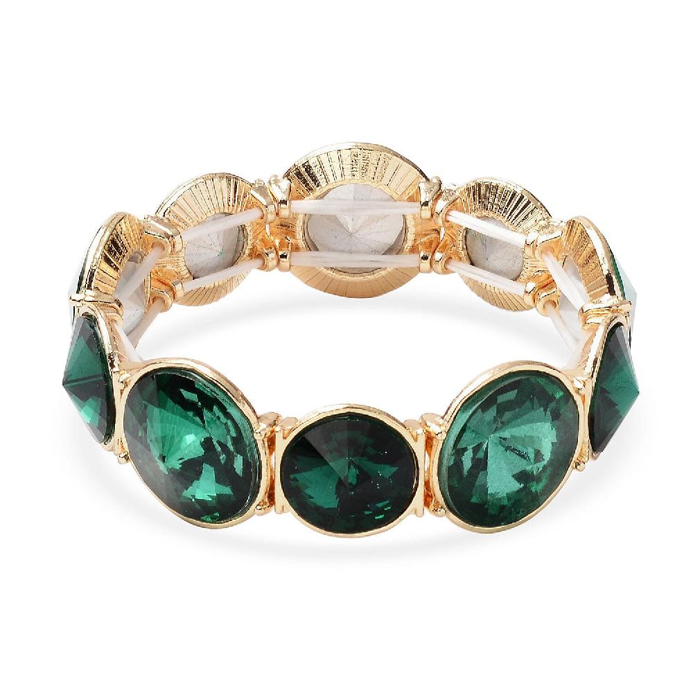 Green Glass Bracelet in Goldtone (7.00 In)
