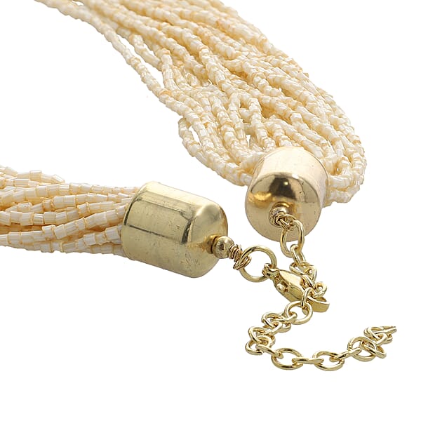 Ivory Glass Seed Beaded Necklace 22 Inches
