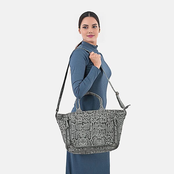LA MAREY Gray 100% Genuine Leather Tote Bag