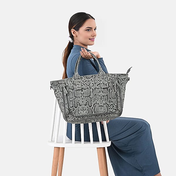 LA MAREY Gray 100% Genuine Leather Tote Bag