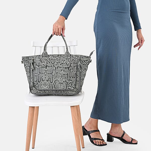 LA MAREY Gray 100% Genuine Leather Tote Bag