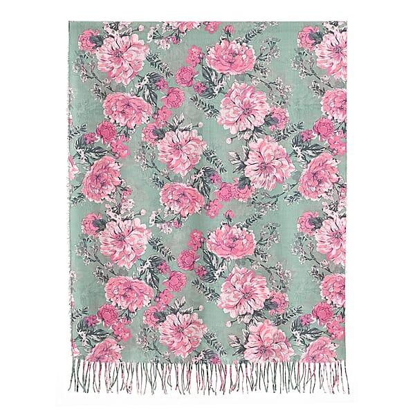 La Marey Light Green Floral Printed Scarf