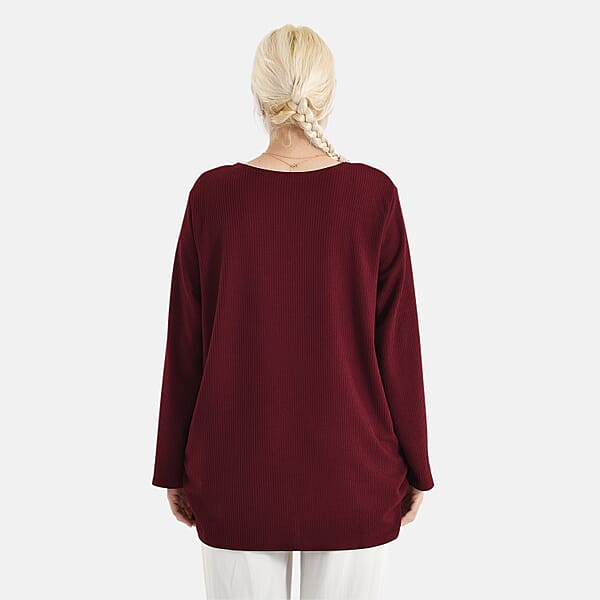 La Marey Red Long Sleeve Ribbed Top