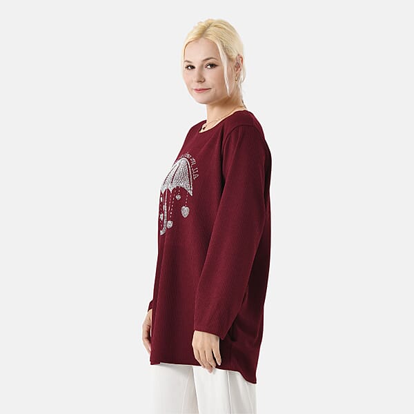 La Marey Red Long Sleeve Ribbed Top