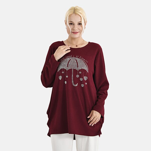 La Marey Red Long Sleeve Ribbed Top