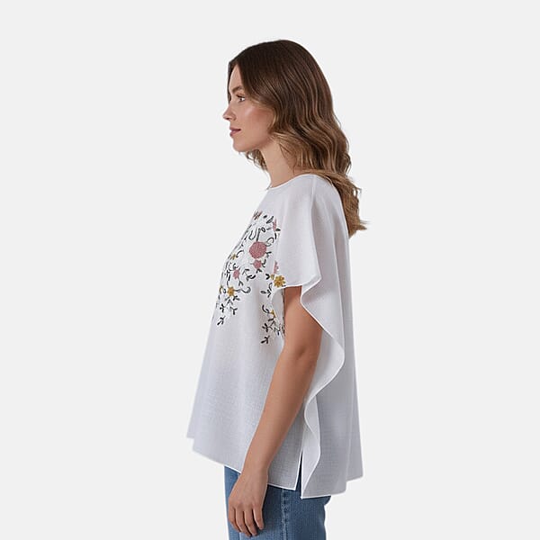 La Marey White Floral Embroidery Kaftan A1
