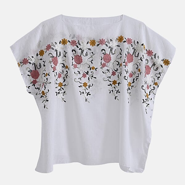 La Marey White Floral Embroidery Kaftan A1