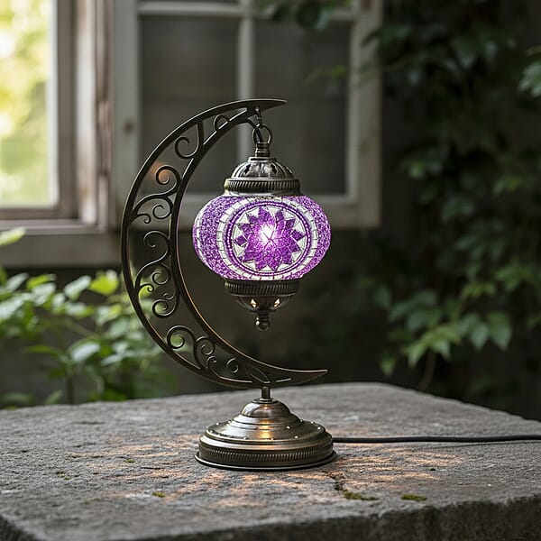Lavender Glass Crescent Turkish Lamp