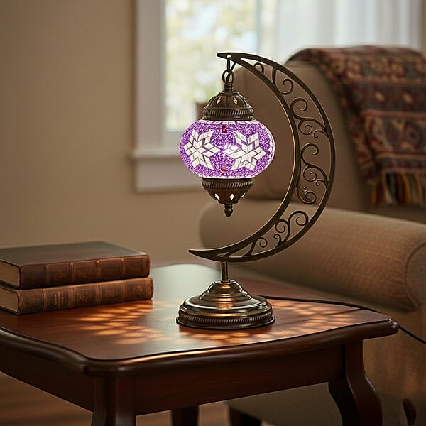 Lavender Glass Crescent Turkish Lamp