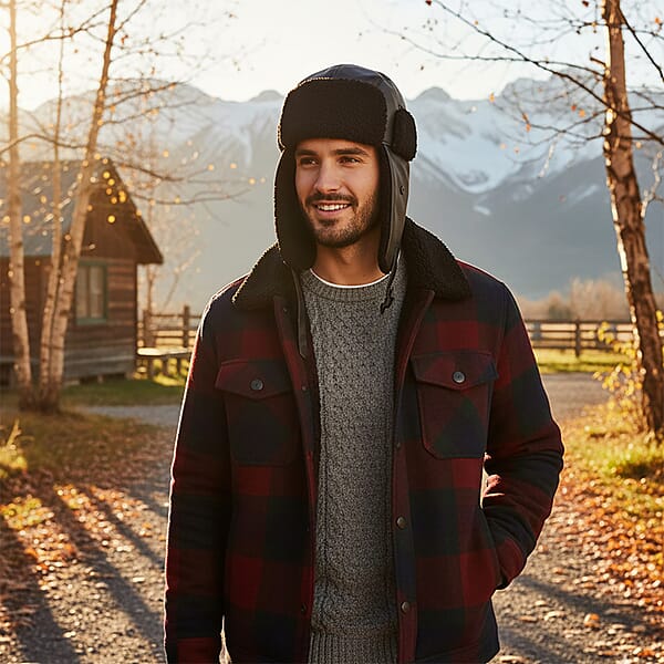 Livmore Black Faux Leather Trapper Hat