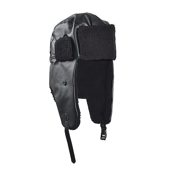 Livmore Black Faux Leather Trapper Hat