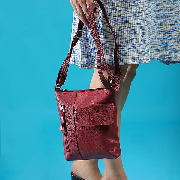 Magenta Genuine Leather Crossbody Bag