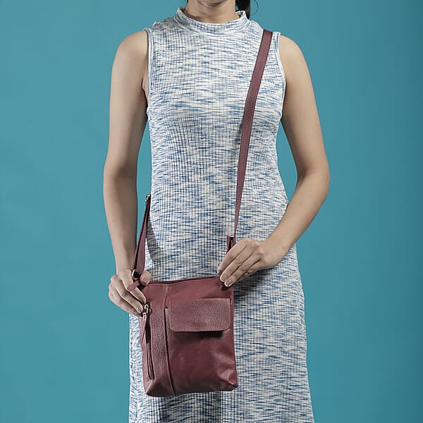 Magenta Genuine Leather Crossbody Bag