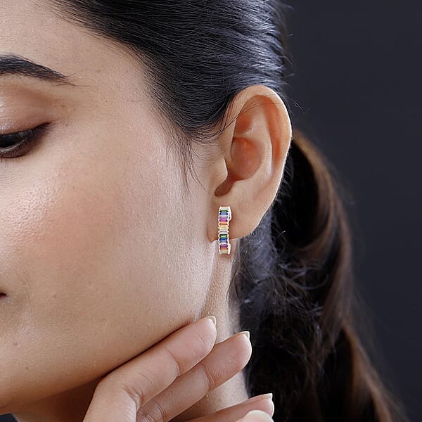 Multi Gemstone Earrings In Silvertone