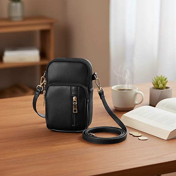 Passage Black Faux Leather Mini Sling Bag