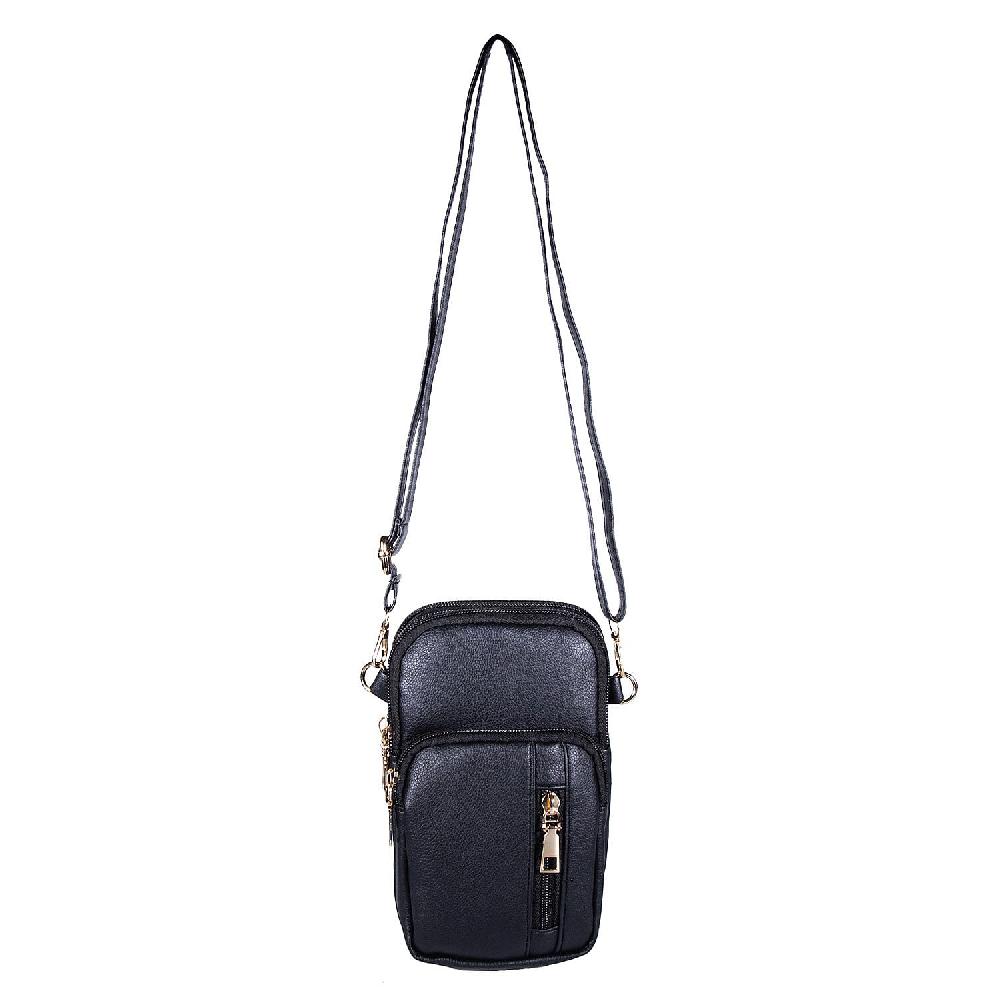 Passage Black Faux Leather Mini Sling Bag